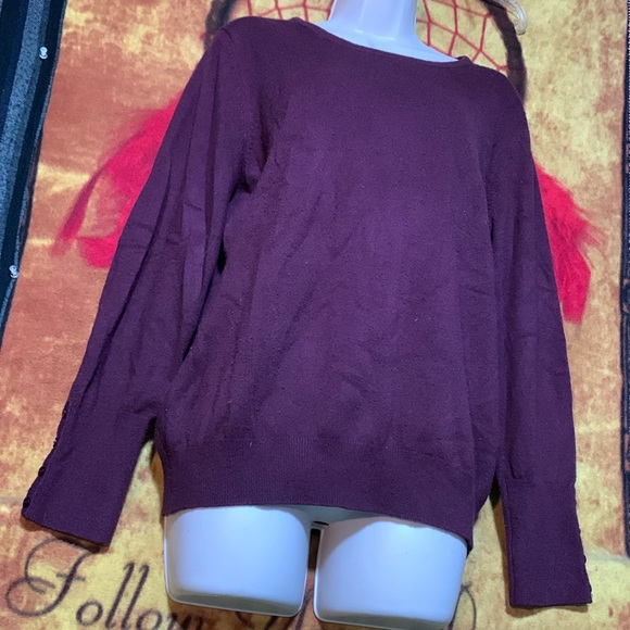 JM COLLECTION-women’s violet long sleeve button-cuff crewneck sweater - Picture 3 of 10